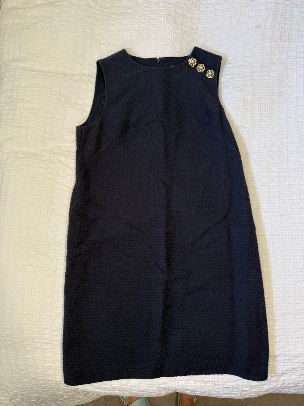 Ann Taylor Navy Sleeveless Shift Dress with Floral Accent Buttons